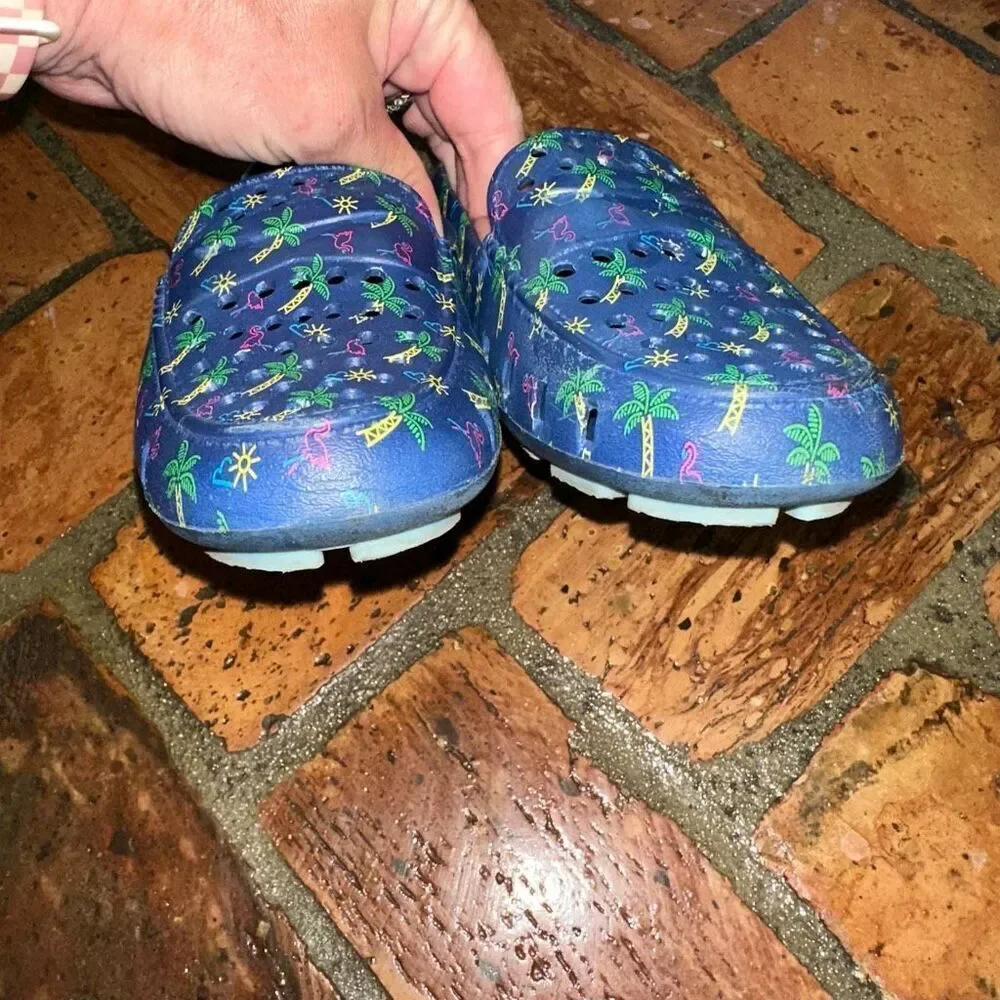 Kids Navy Tropical Print Slip-On Shoes